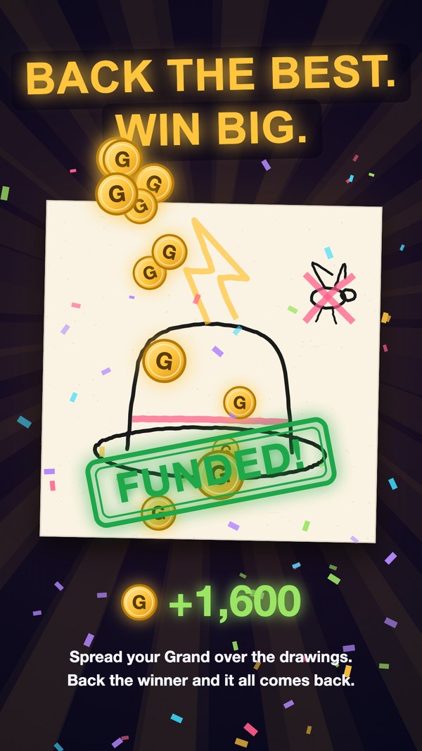 A drawing stamped FUNDED, winning 1,600 Grand